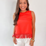 Fringe Hem Sleeveless Top - Orange