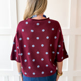 Polka Dot Oversized Knit Top- Burgandy