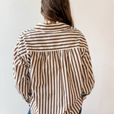 Long Sleeved Striped Shirt - Ecru-Brown