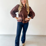 Poplin Peplum Pleated top - Brown