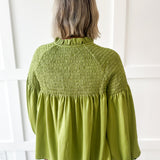 Smocked Satin Top - Teal Leaf