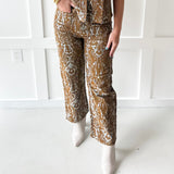 Floral Jacquard Print Pants - Brown
