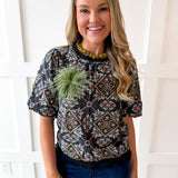 Ornamental Tile Print top - Black