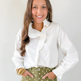 Diagonal Button Closure Blouse - White