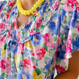 Ruffled V-Neck Floral Top