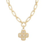 84040 Square Pearl Cross Pendant Necklace