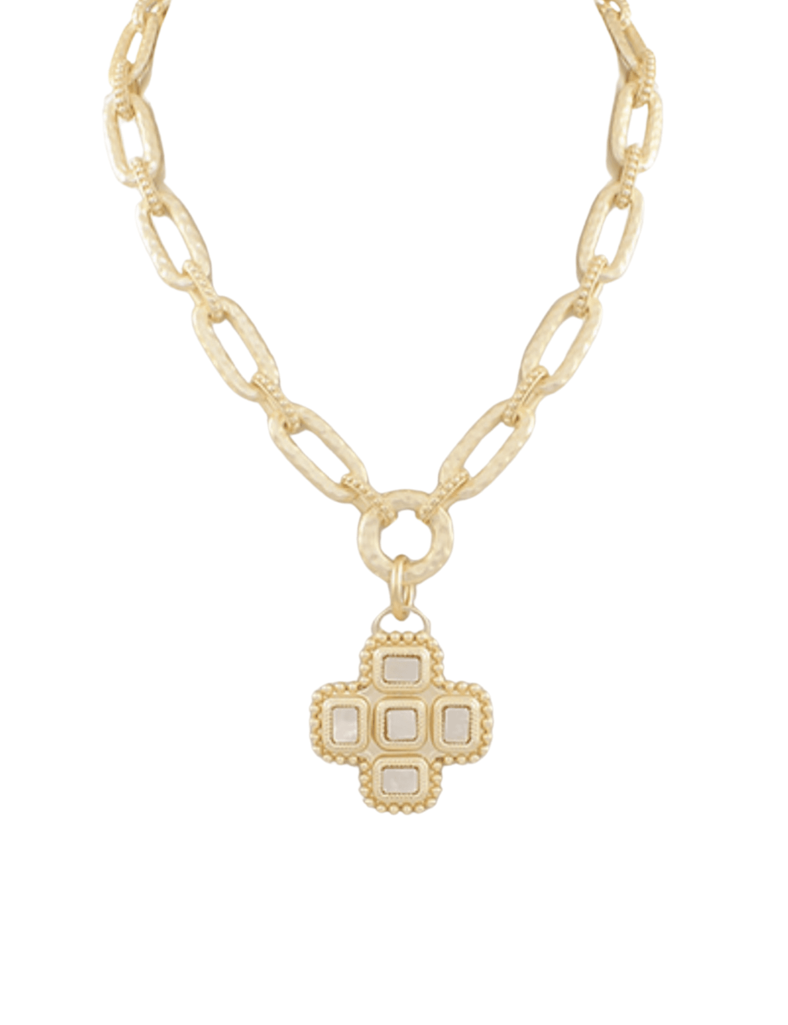 84040 Square Pearl Cross Pendant Necklace