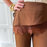 Lace Overlay Pants - Brown