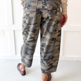 Cargo Print Barrel Jeans- Olive