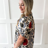 Floral Print High Neck top - Ecru