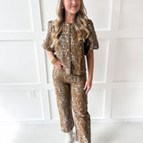 Floral Jacquard Print Pants - Brown