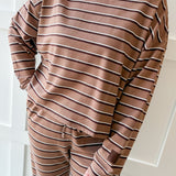 Terry Stripe Top & Pant Set Tan/Brown
