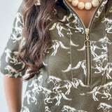 Equestrian Print Shift Dress - Olive