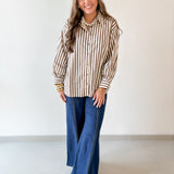 Long Sleeved Striped Shirt - Ecru-Brown