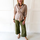 Soft Washed Wide Leg Pants- Olive