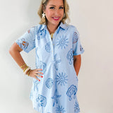 Front Pleat Beach Inspired Dress - Blue