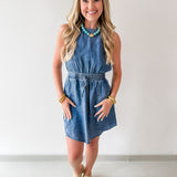 Drawstring Waist Denim Dress