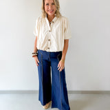 Puff Sleeve Bubble Hem Top - Ecru