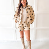 Crop Pleated Sleeve Polka Dot Jacket