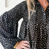 Polka Dot Satin Smocked Blouse