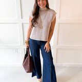 Two Tone Knit Vest Top- Camel