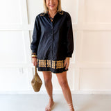 Accent Trim Shift Dress - Black
