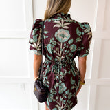 Floral Puff Sleeve Dress - Chocolate