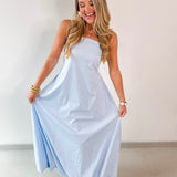 Tie Shoulder Bubble Hem Maxi Dress - Blue