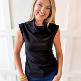 Asymmetric Wide High Neck Top - Black