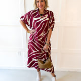 Zebra Print Midi Dress - Merlot