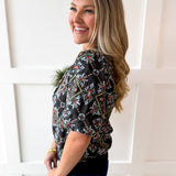 Ornamental Tile Print top - Black