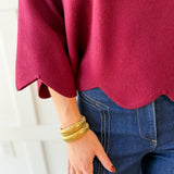 Scallop Cape Style Knit Top - Merlot
