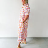 Floral Ruffled Neck Dress - Lavendar