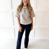 Ribbed Knit Pleather Top -Cream