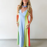 Sky Linen Multi-stripe Midi Dress