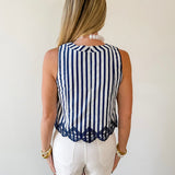 Embroidery Hem Top - Navy/White