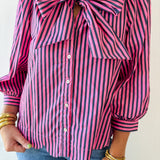 Bow Striped Top - Pink Pine