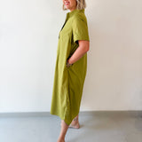 Short Sleeve Midi Dress - Olive