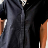 Mini Dress With Hidden Button Placket - Black