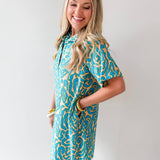 Short Sleeved Printed Dress - Teal