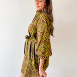 Zebra Print Self tie Dress - Olive