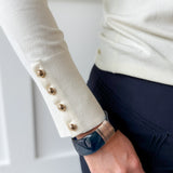 Gold Ball Accent Knit Top - Cream
