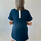 Contrast Trim Round Neck Dress - Navy