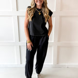 Ribbed Top & Jogger Set - Ash Black