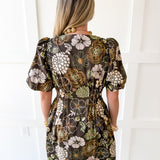 Puff Sleeve Cinched Dress- Brown