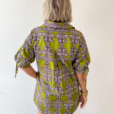 Button Down Tie Sleeve Dress- Olive