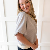 Ribbed Knit Pleather Top -Cream