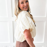 Soft Mixed Cotton Bubble Top - Ivory