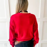 Soft Buttoned Knit Top- Red
