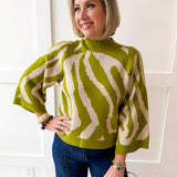 Zebra Print Knit Top - Olive